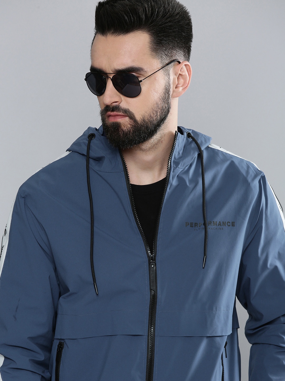 

Flying Machine Men Navy Blue Solid Lightweight Bomber Jacket