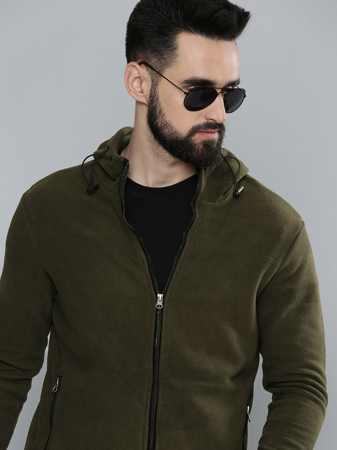 

Flying Machine Men Olive Green Solid Hooded Tailored Jacket