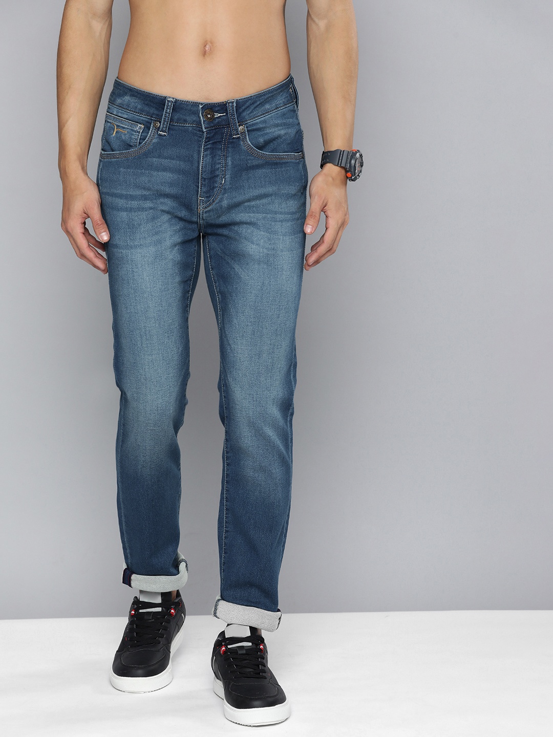 

Flying Machine Men Jackson Skinny Fit Mid Rise Heavy Fade Stretchable Jeans, Blue