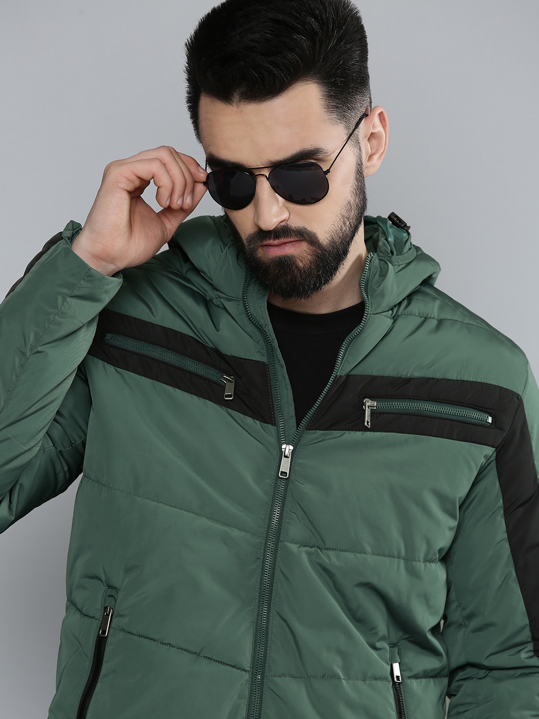 

Flying Machine Men Teal Green Hooded Padded Jacket