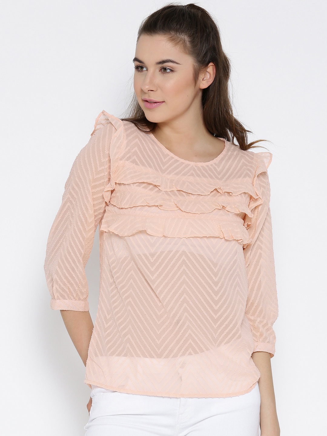 

Vaak Women Peach-Coloured Self Design Top
