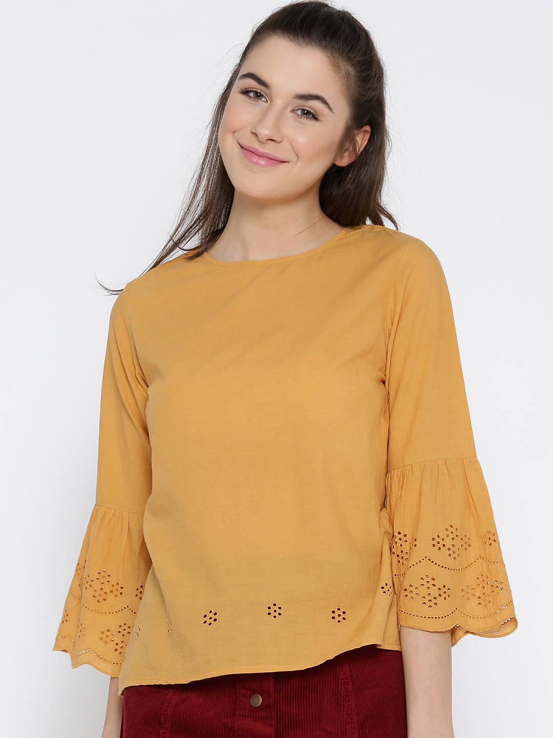 

Vaak Women Mustard Solid Pure Cotton Top