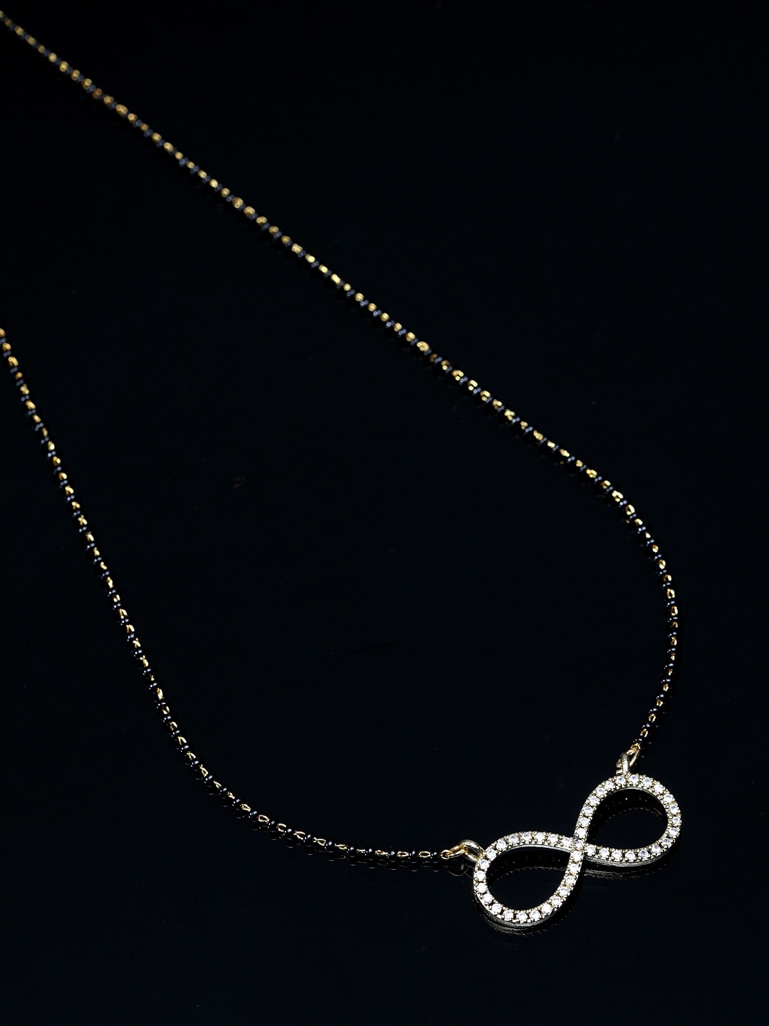 

PANASH Gold-Plated Black & White Infinity Stone-Studded & Beaded Mangalsutra