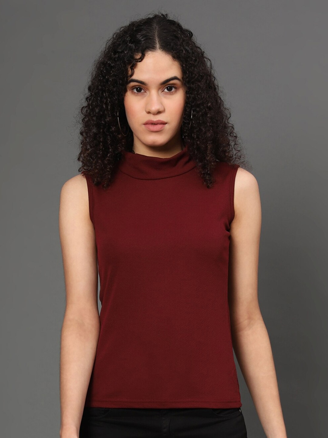 

WESTHOOD Maroon Turtle Neck Sleeveless Top