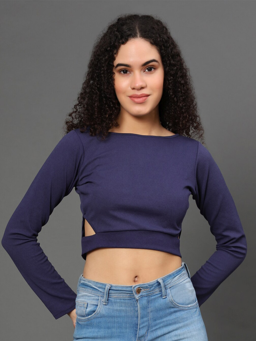 

WESTHOOD Navy Blue Side Cut out Crop Top