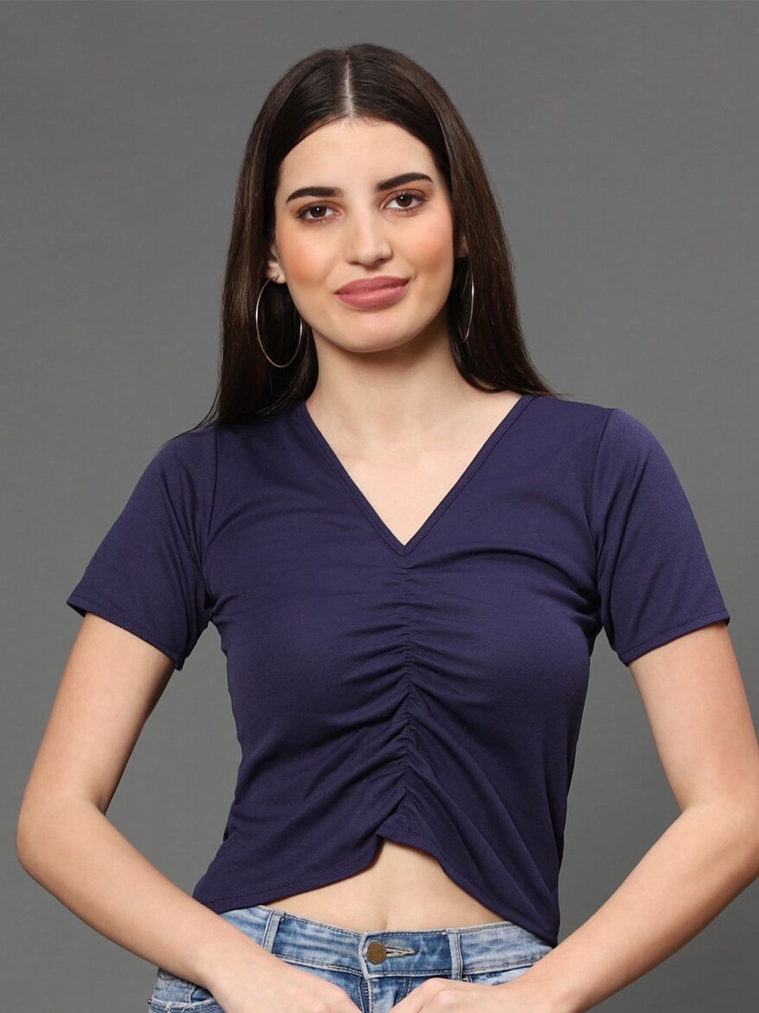 

WESTHOOD Navy Blue Fitted Crop Top