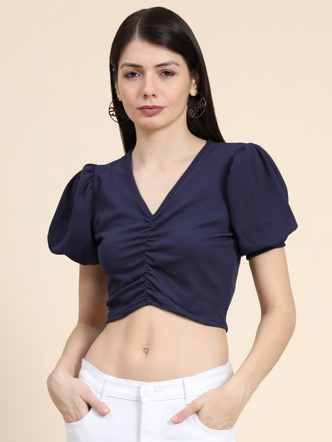 

WESTHOOD Blue Solid Crop Top