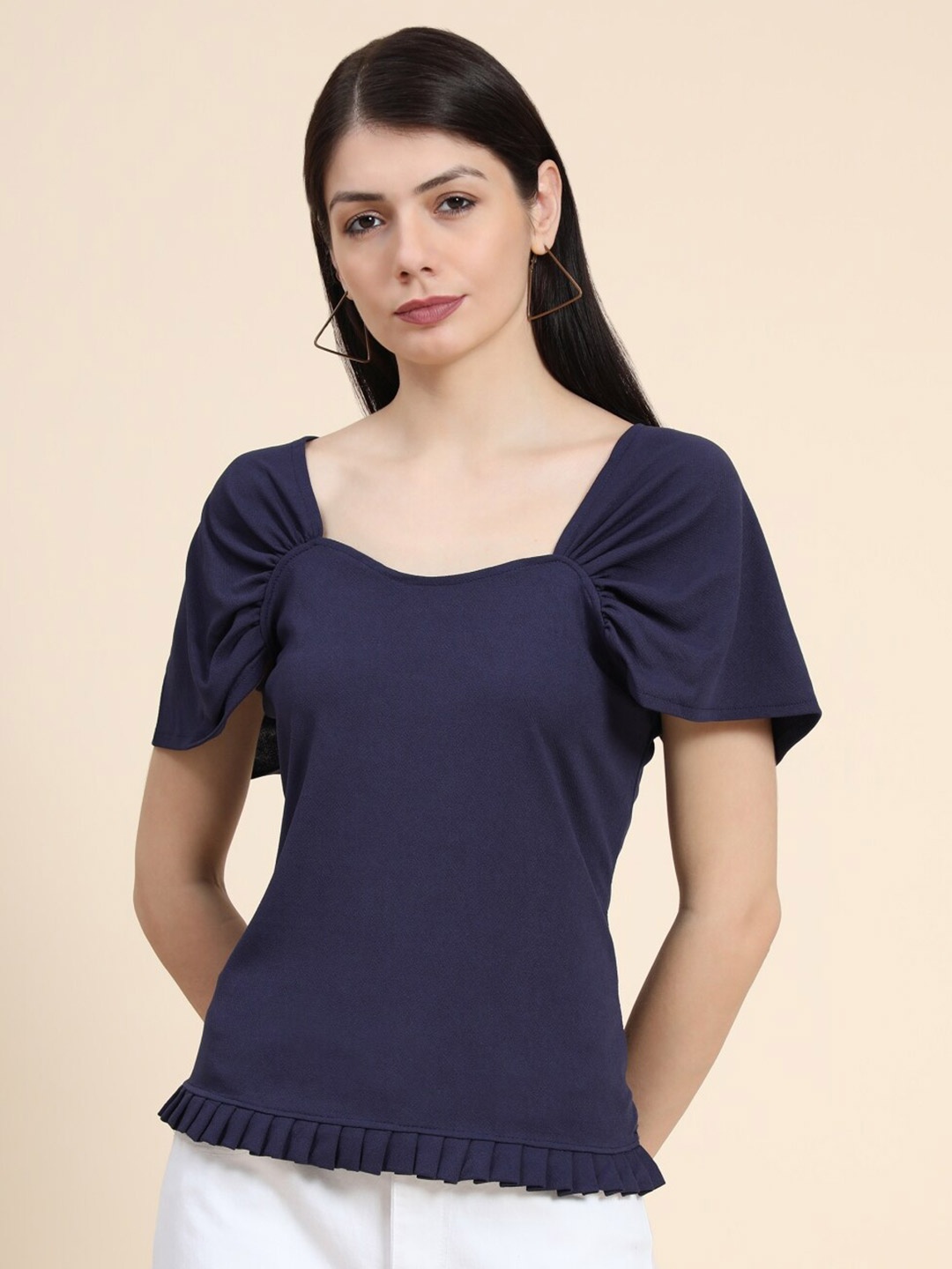 

WESTHOOD Navy Blue Cap Sleeves Top