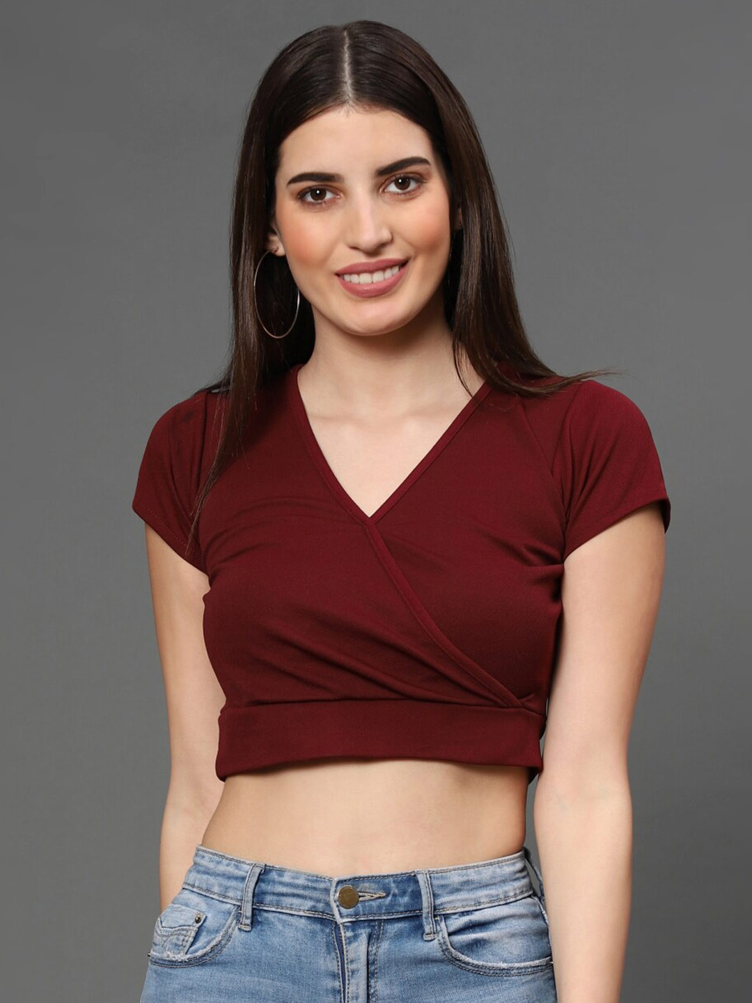 

WESTHOOD Women Maroon Wrap Crop Top