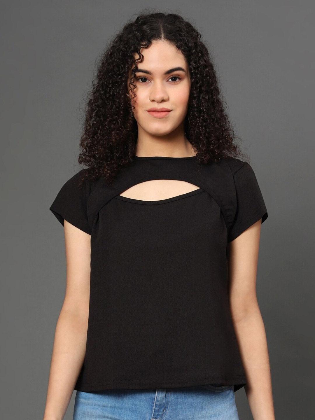 

WESTHOOD Women Black Solid Cut Out Top