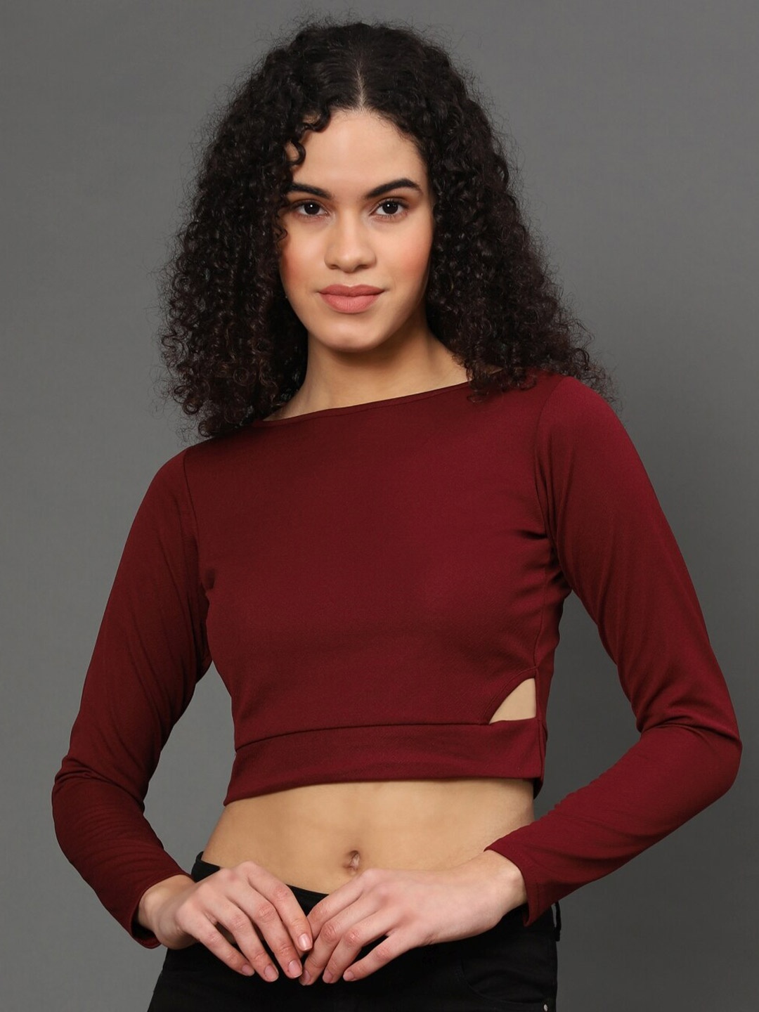 

WESTHOOD Women Maroon Solid Crop Top