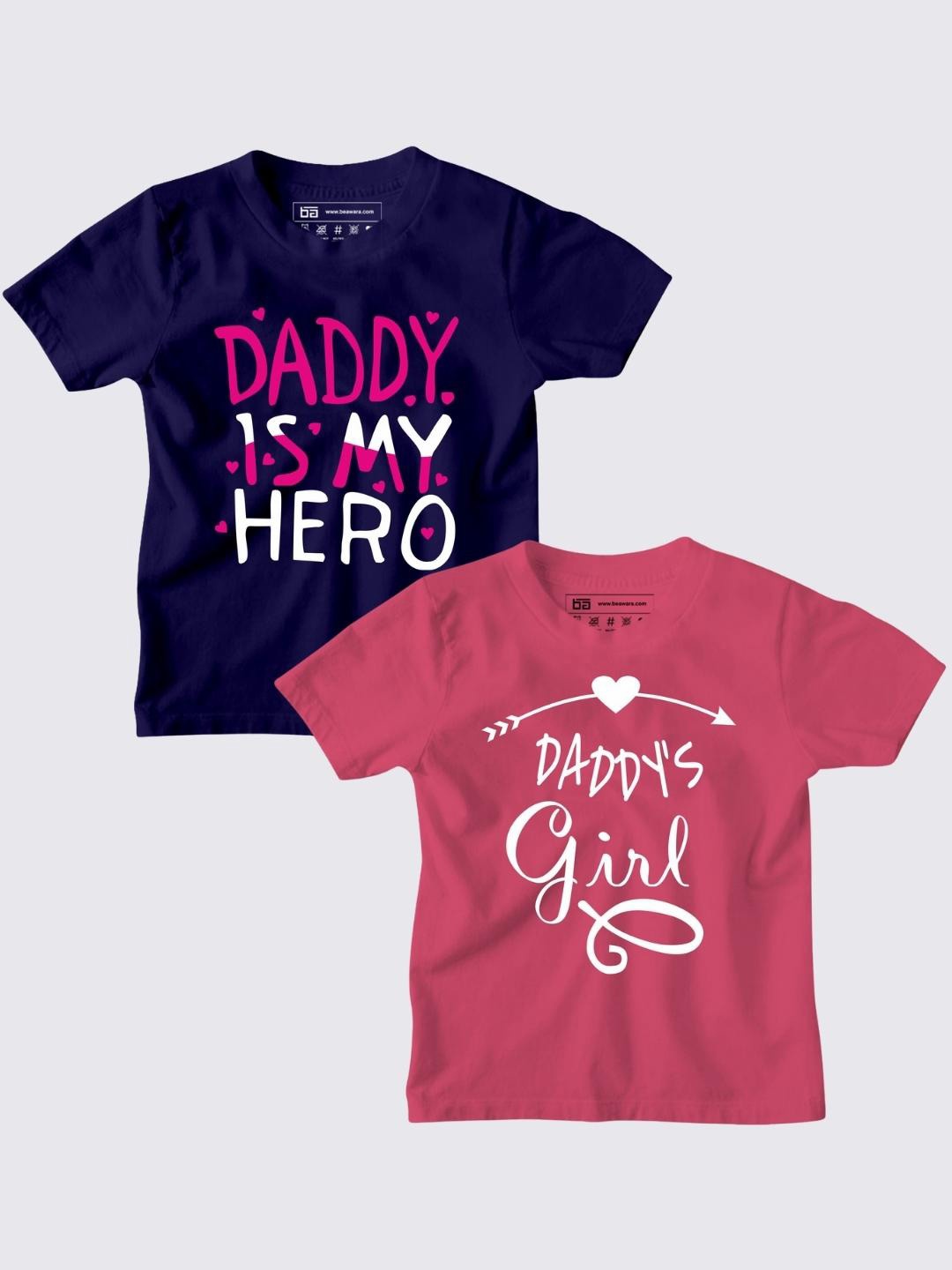 

BE AWARA Pack of 2 Unisex Kids Navy Blue & Pink Typography Printed Cotton T-shirt