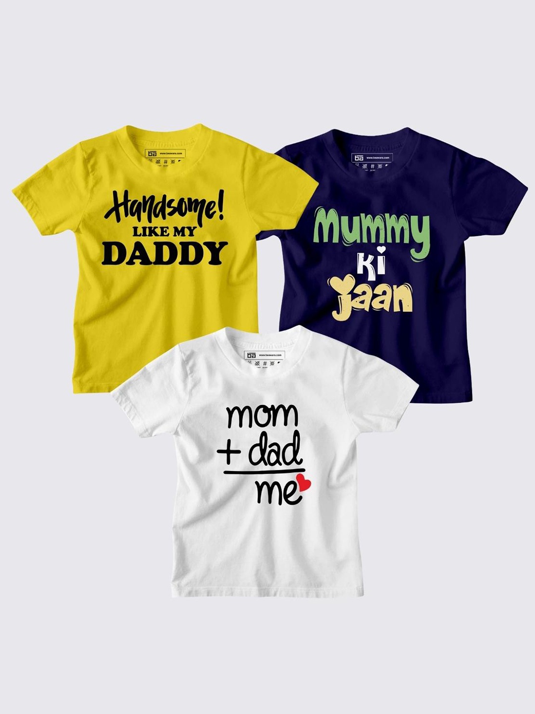 BE AWARA Pack of 3 Kids Yellow & White Typography Printed Cotton T-shirt