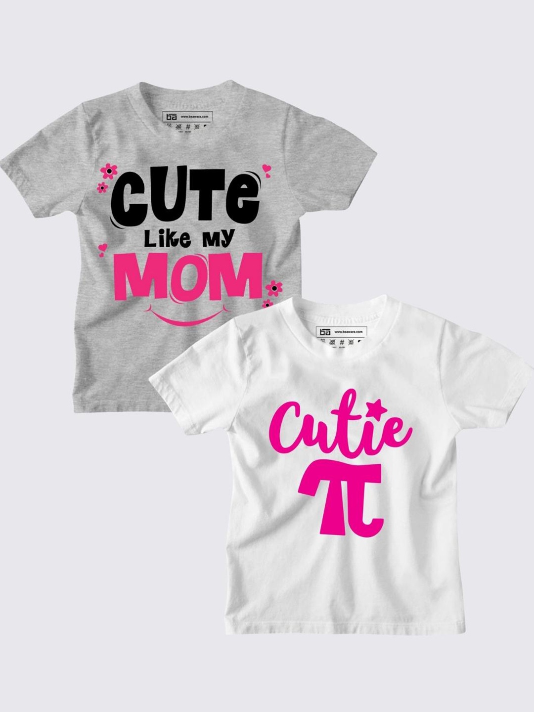 

BE AWARA Pack of 2 Unisex Kids Grey Melange & White Typography Printed Cotton T-shirt
