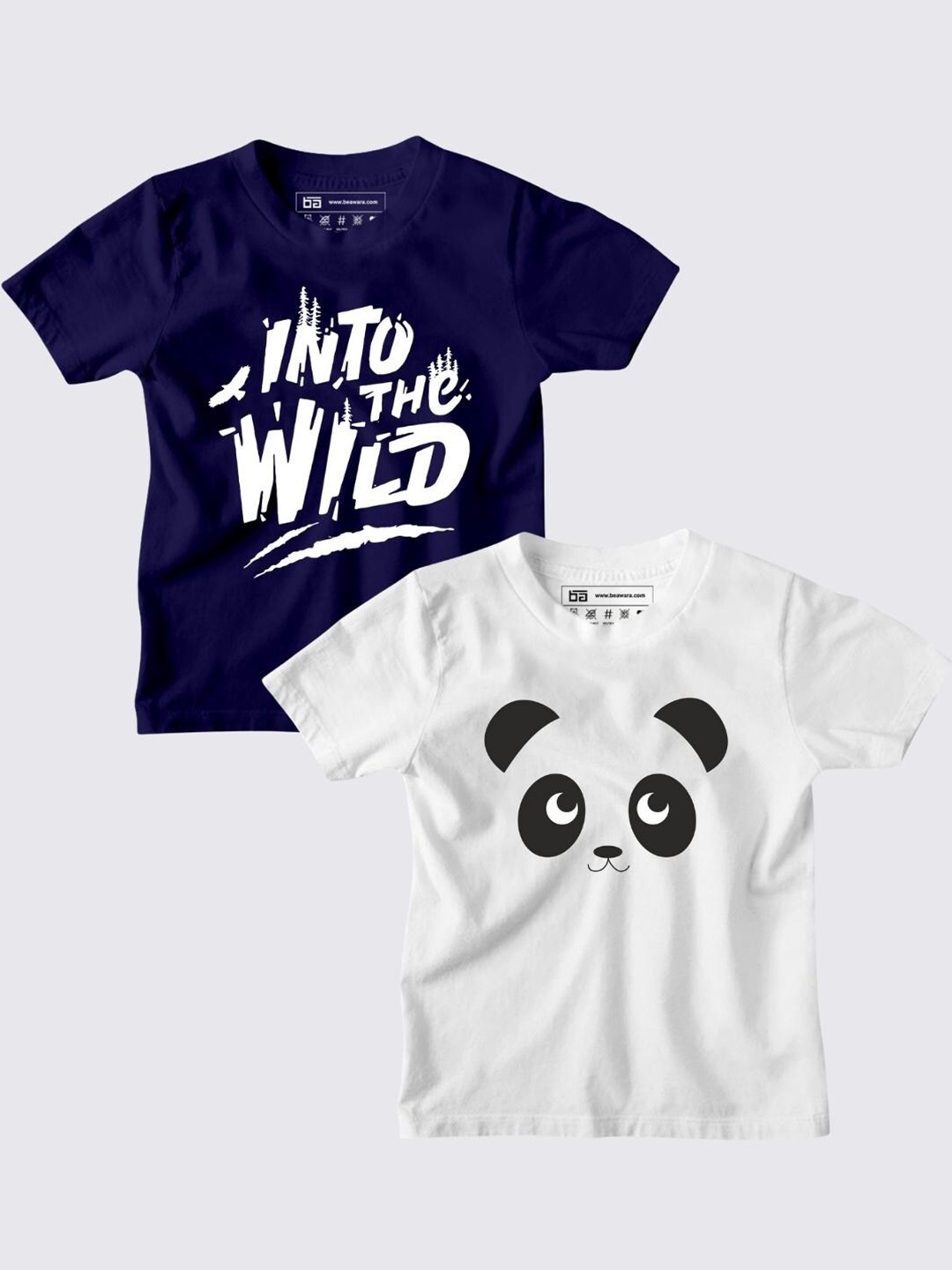 BE AWARA Unisex Kids Pack of 2 Navy Blue & White Typography Printed Cotton T-shirt