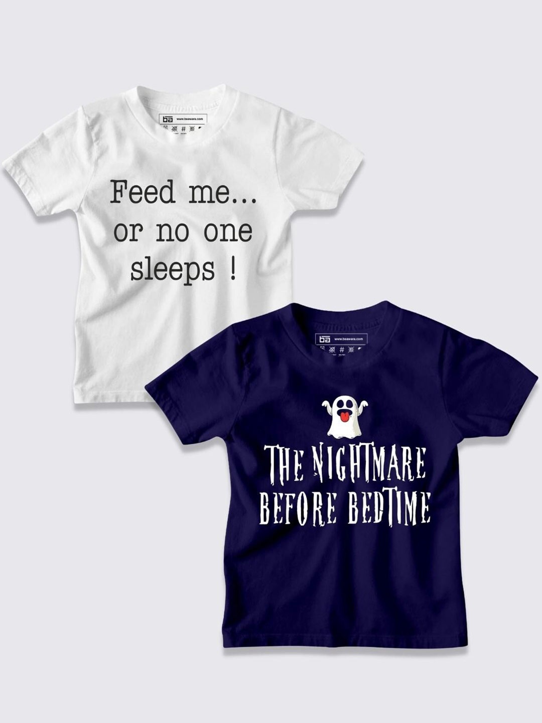 

BE AWARA Kids Pack of 2 White & Navy Blue Typography Printed Bio Finish T-shirt