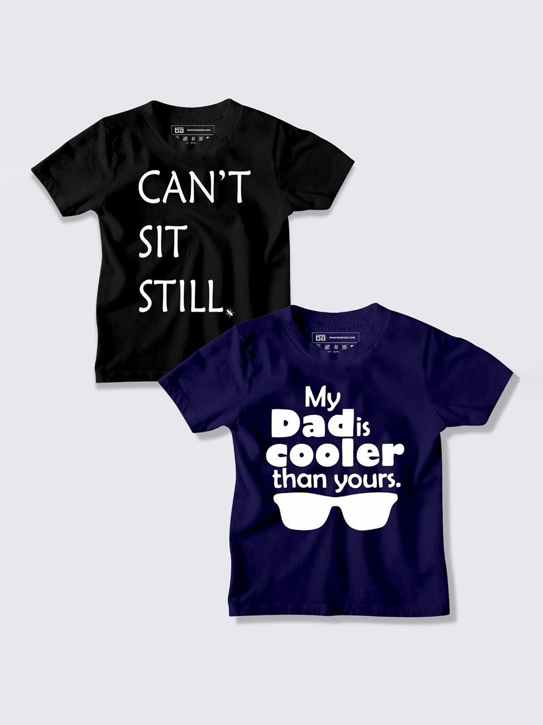 

BE AWARA Kids Black & Navy Blue Pack Of 2 Typography Printed T-shirt