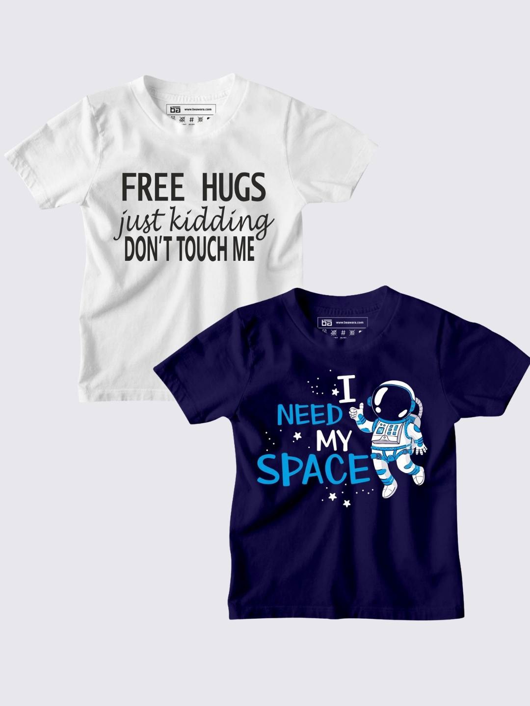 

BE AWARA Pack of 2 Unisex Kids White Typography Printed Cotton T-shirt