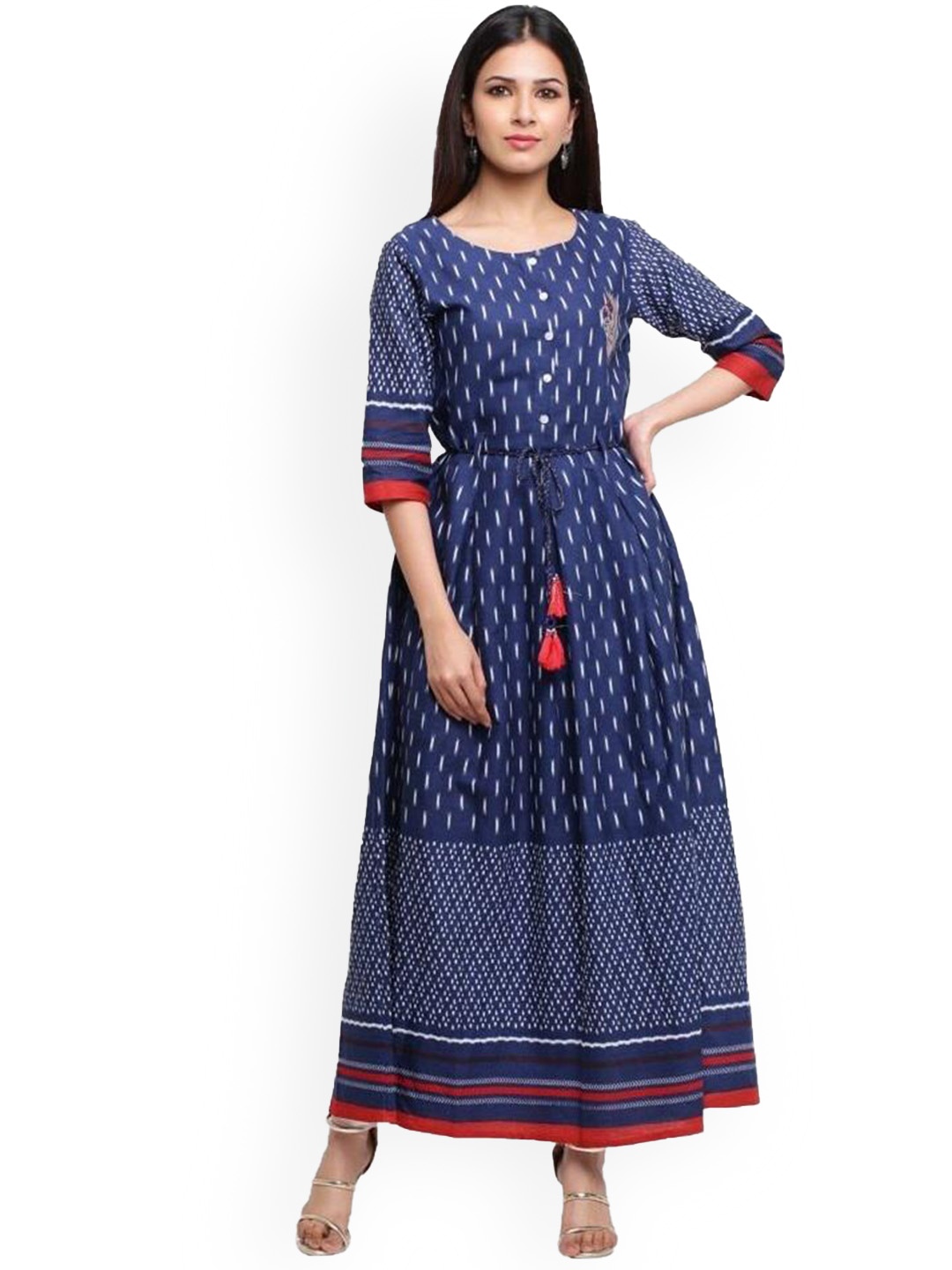 

MIRAVAN Women Blue Geometric Embellished Embroidered Anarkali Kurta