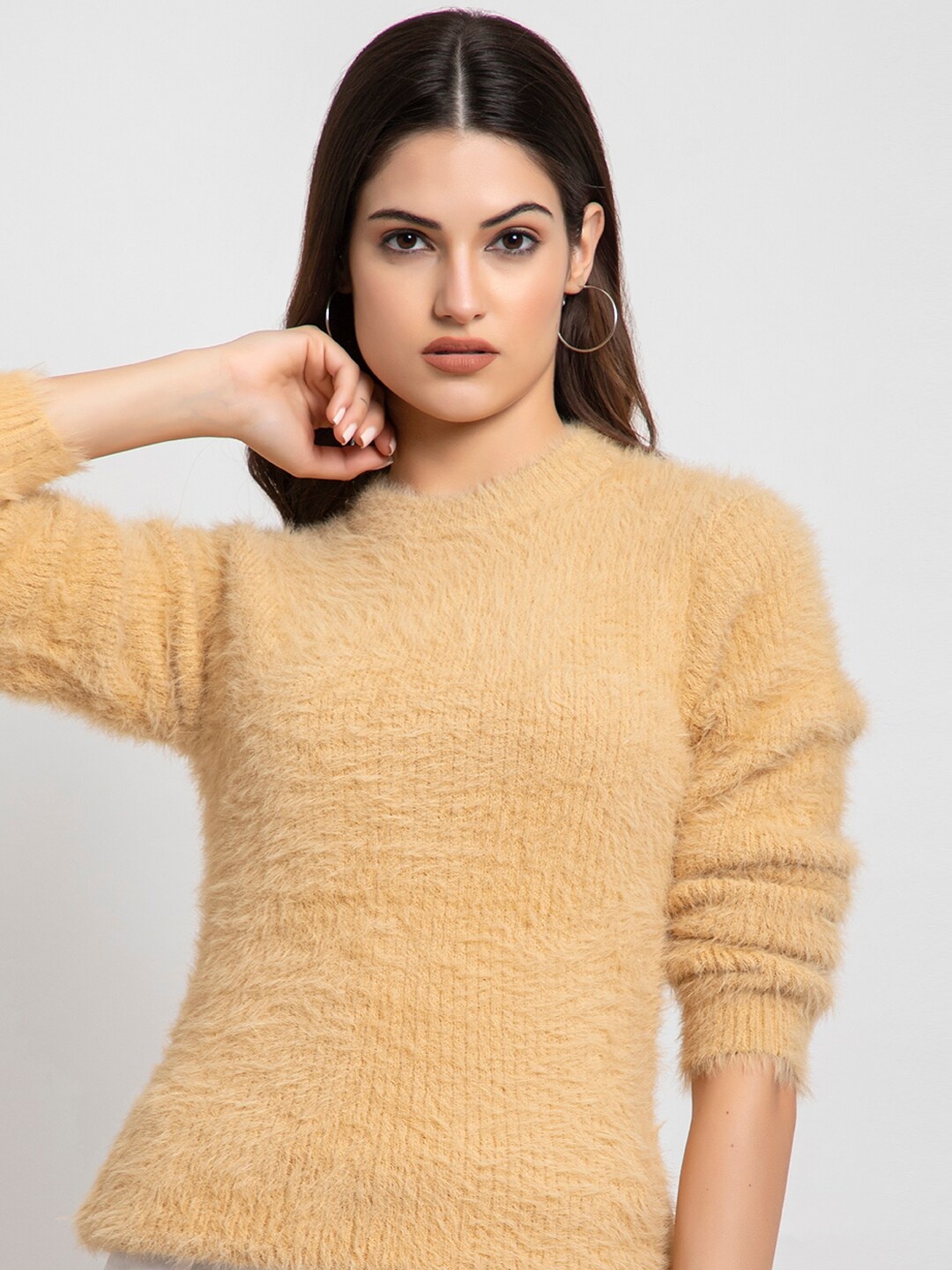 

ARMISTO Women Beige Pullover with Fuzzy Detail