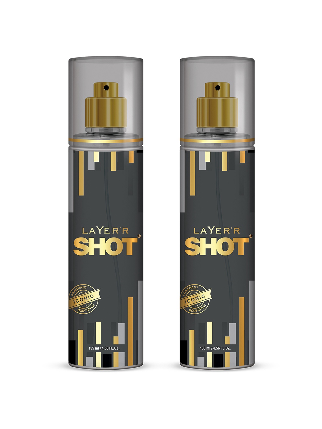 

Layerr Shot Men Set of 2 Gold Iconic Fragrant Body Spray - 135 ml Each, Grey