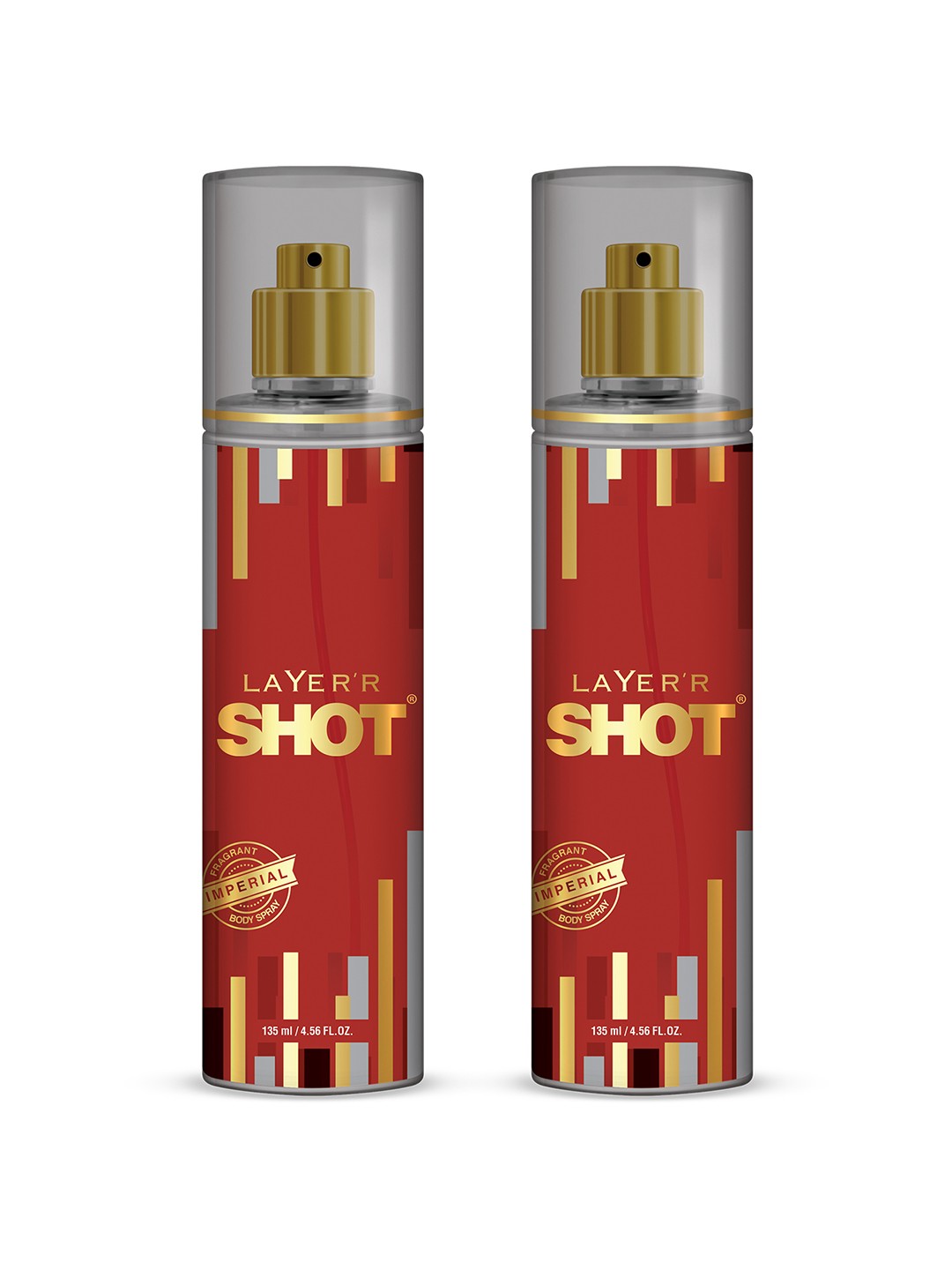 

Layerr Shot Men Set of 2 Gold Imperial Fragrant Body Spray - 135 ml Each, Red