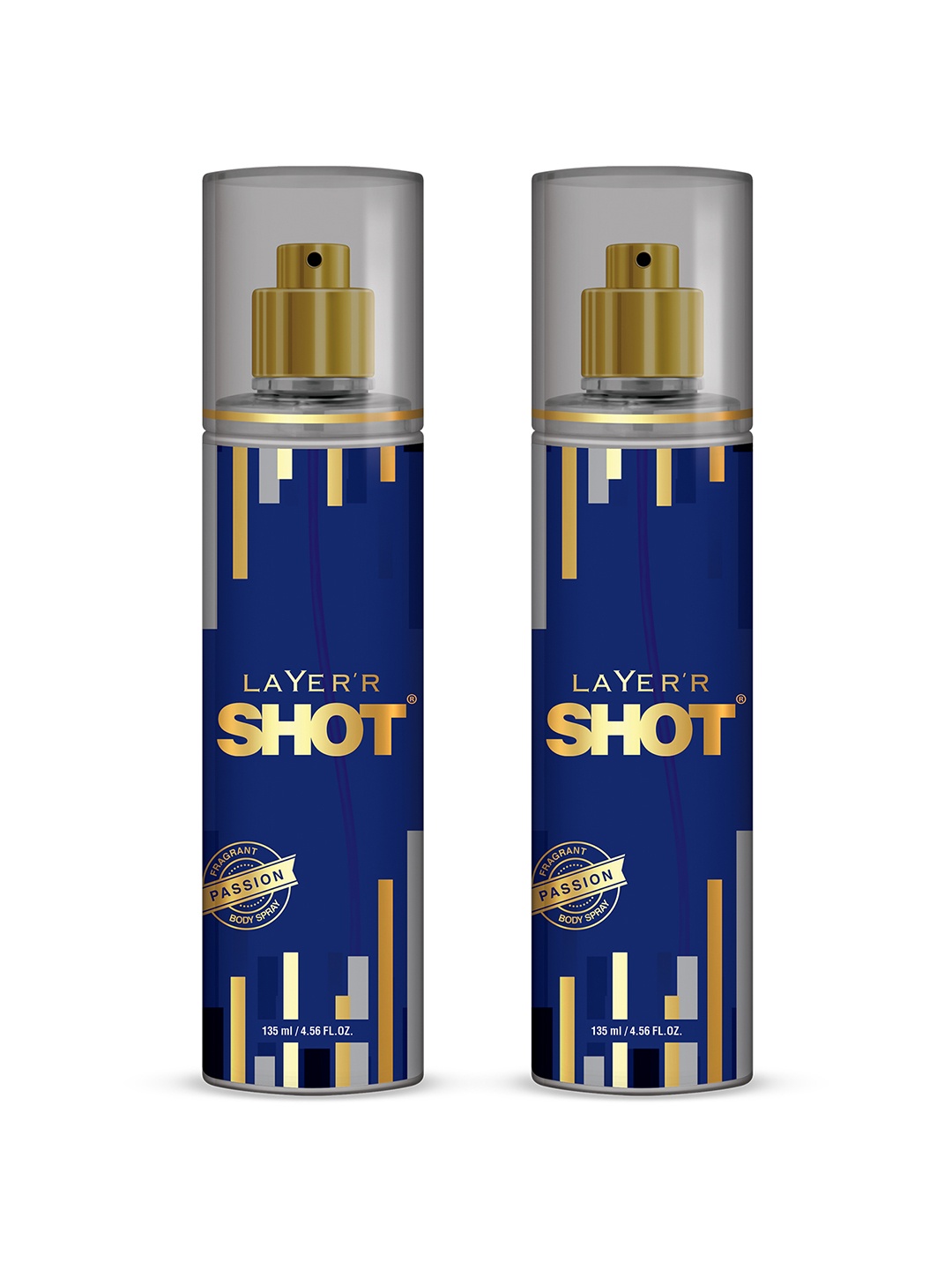 

Layerr Shot Men Set of 2 Gold Passion Fragrant Body Spray - 135 ml Each, Blue