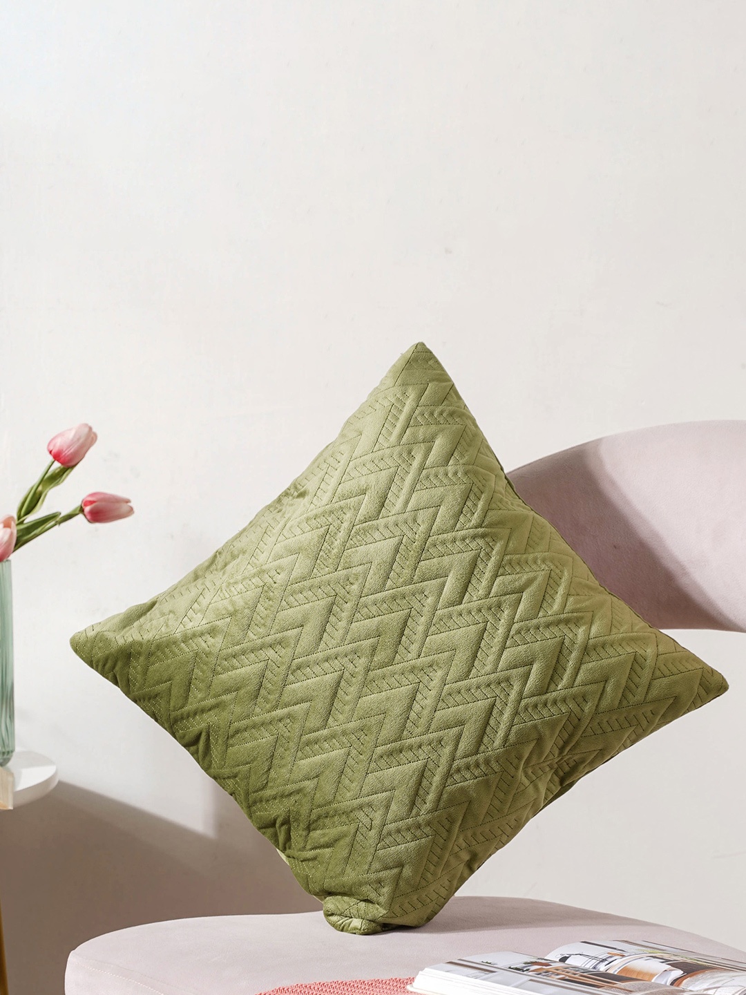 

Nestasia Sage Green Geometric Quilted Velvet Cushion Cover 16 Inch