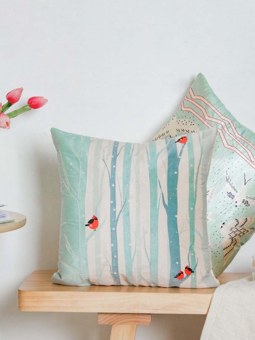 

Nestasia White and Blue Birds On Tree Velvet Cushion Cover 16 Inch
