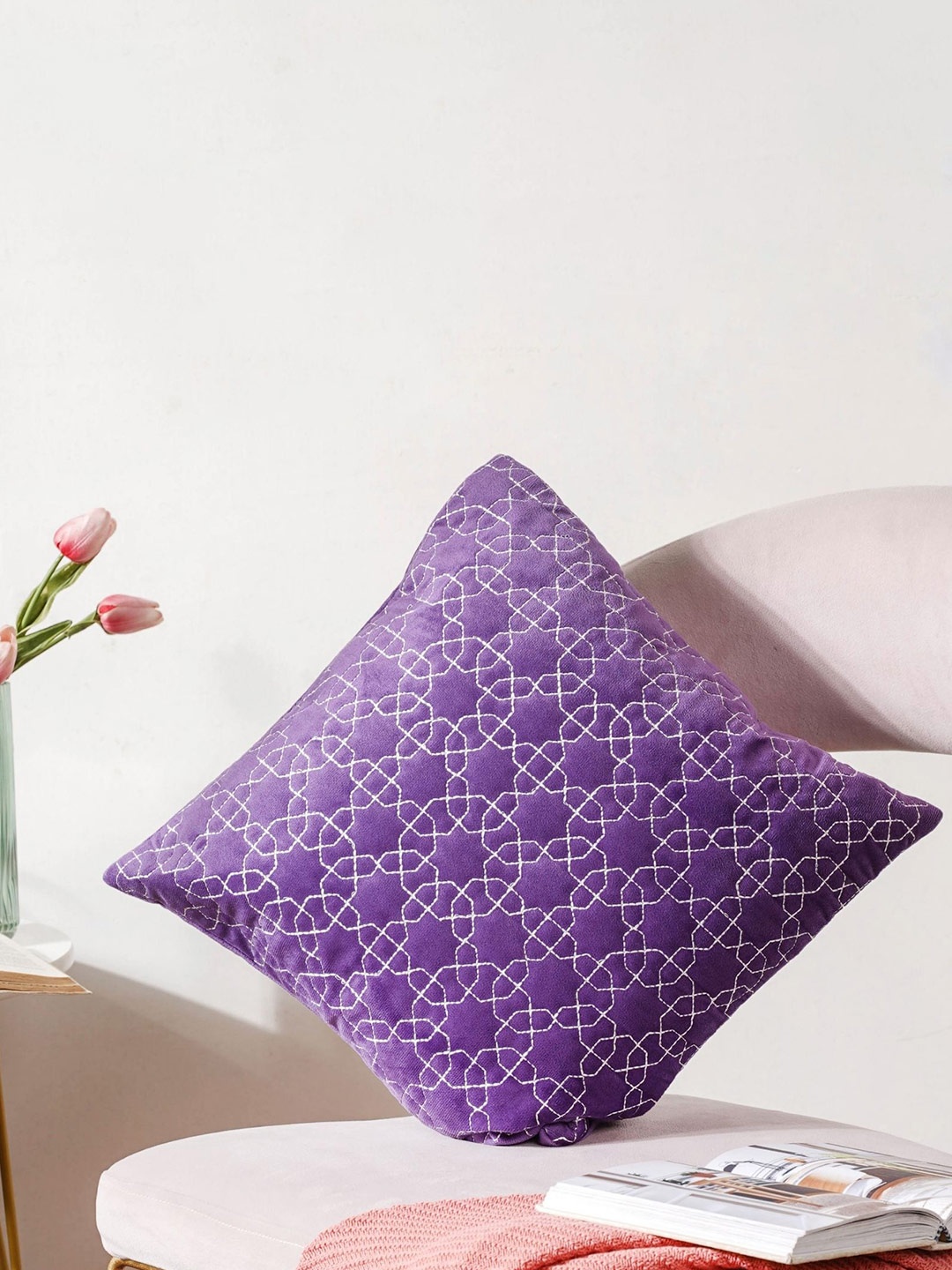 

Nestasia Violet Quilted Velvet Cushion Cover 16 Inch