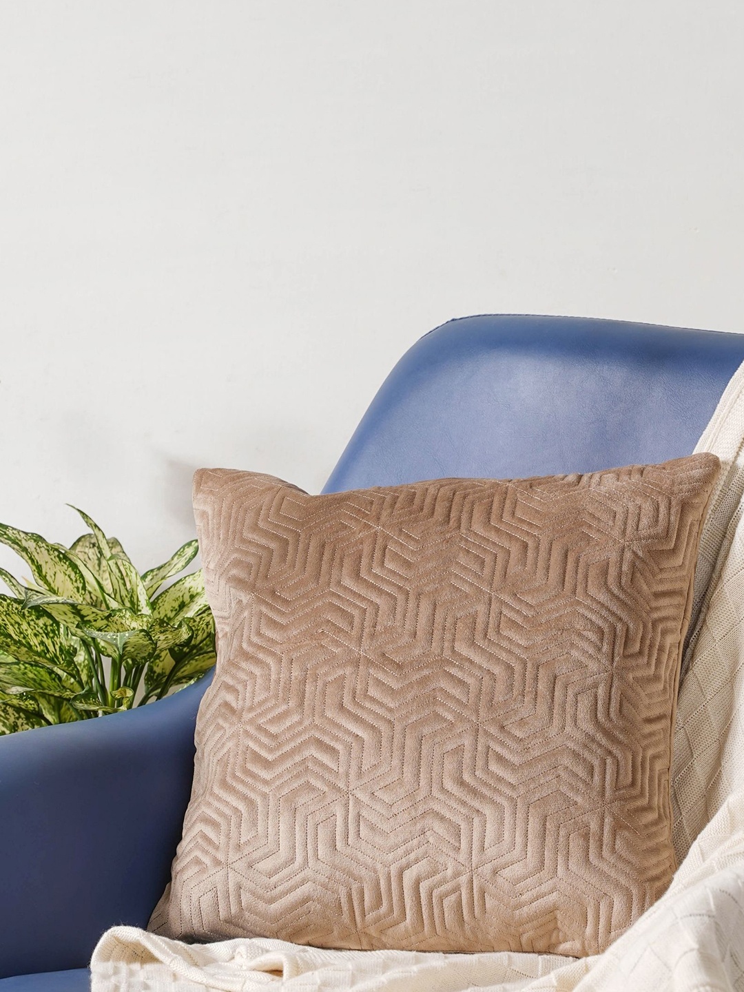 

Nestasia Beige Quilted Velvet Square Cushion Cover