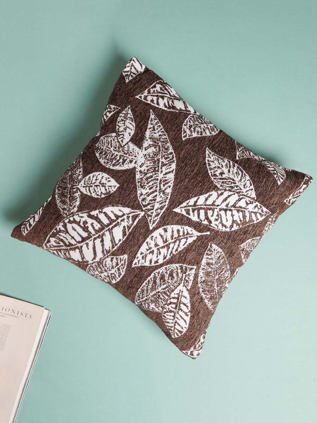 

Nestasia Coffee Brown and White Leaf Cushion Cover