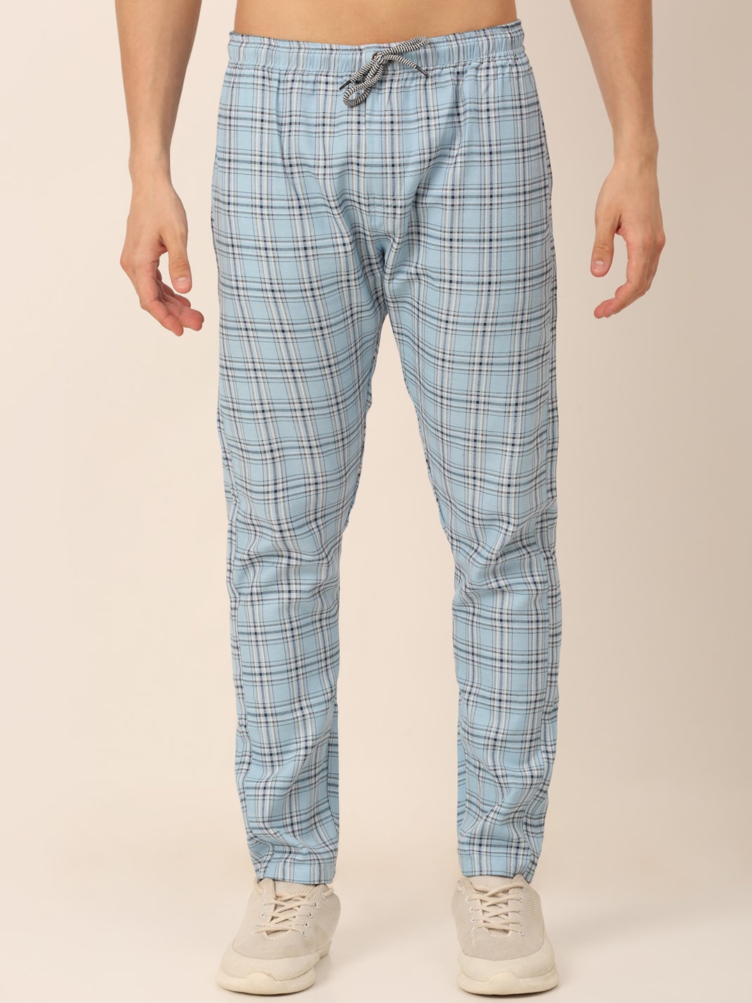 

JAINISH Men Blue Checked Pure Cotton Regular Fit Track Pants