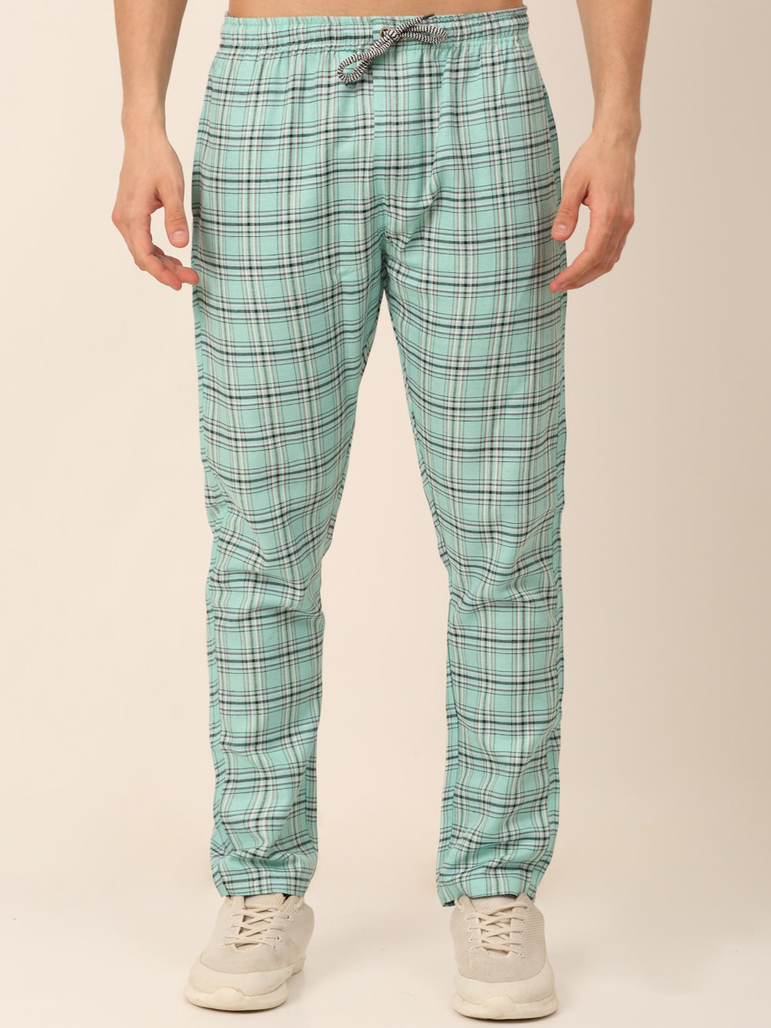 

JAINISH Men Green Checked Cotton Track Pants