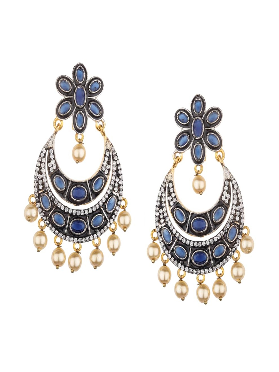 

Runjhun Blue Contemporary Chandbalis Gold Plated Traditional Earrings