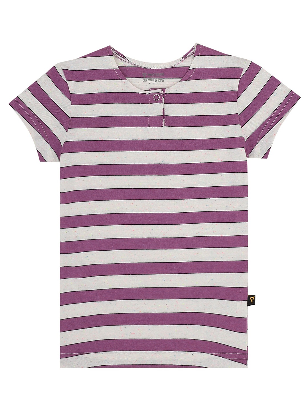 

PROTEENS Girls Purple & Off White Striped Henley Neck T-shirt