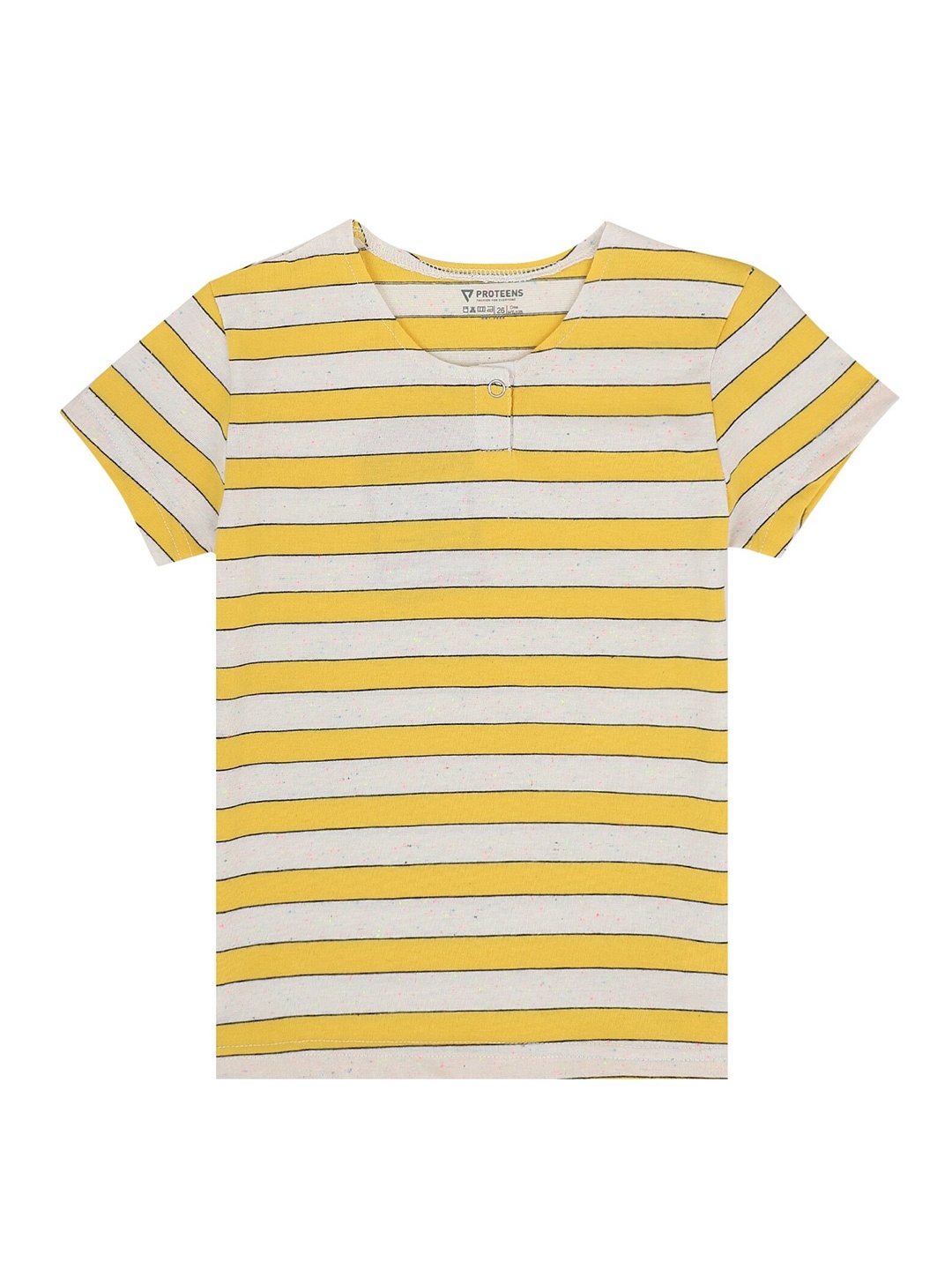 

PROTEENS Girls Yellow & White Striped Henley Neck T-shirt
