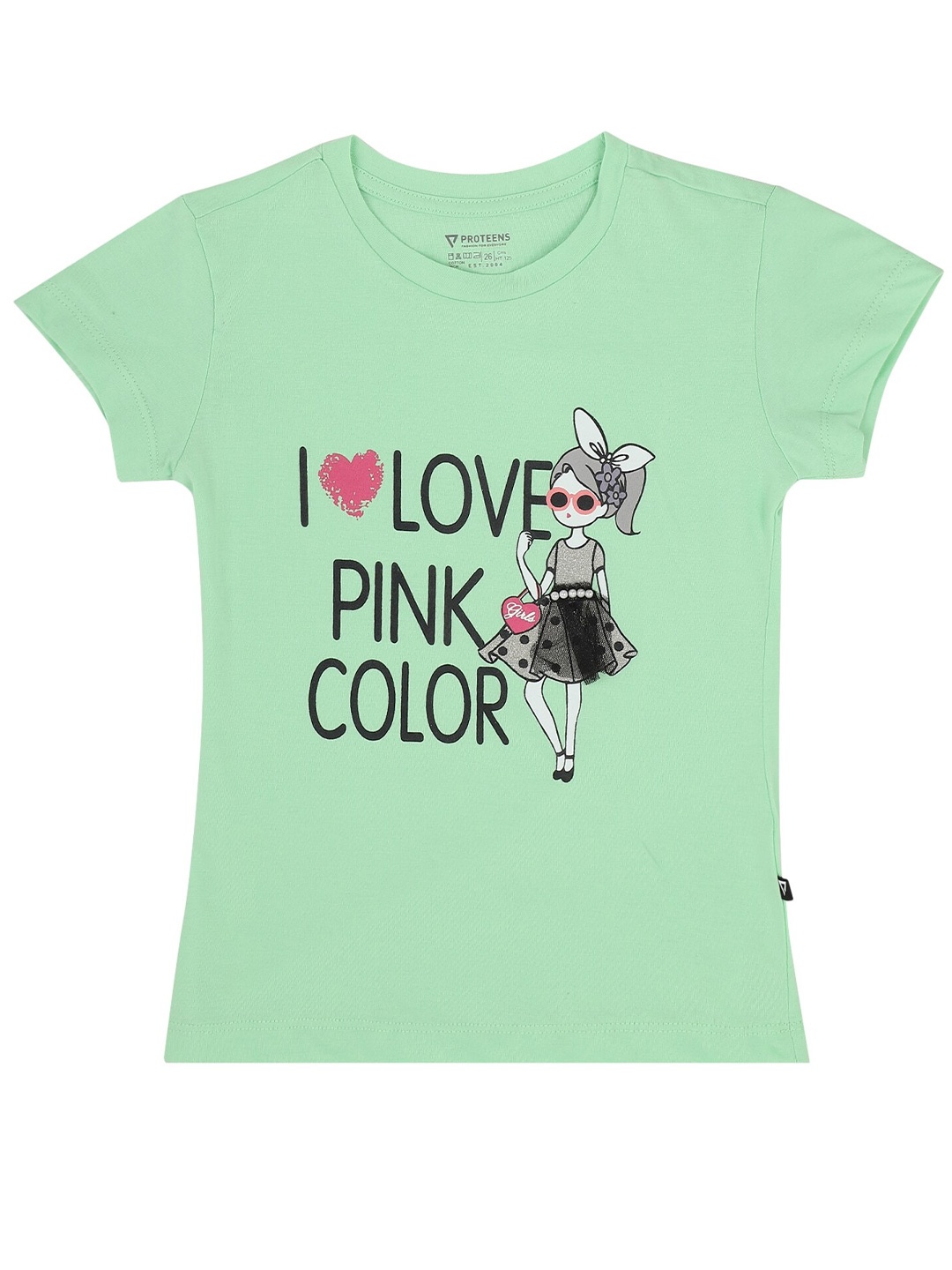 

PROTEENS Girls Green Typography Printed Cotton T-shirt