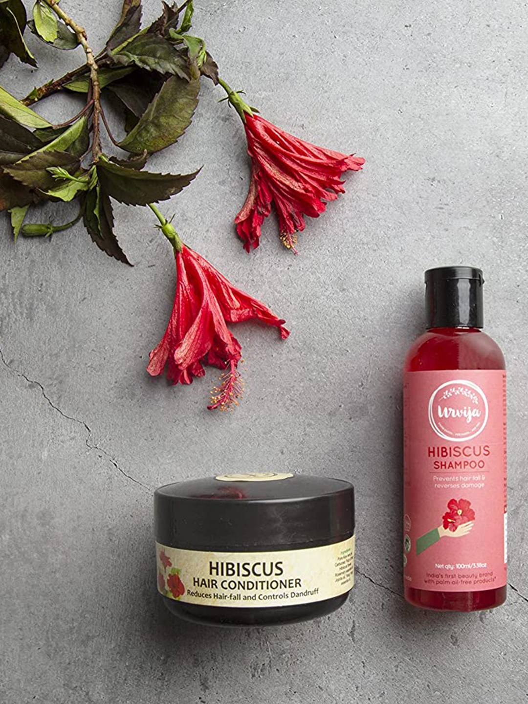 

Urvija Set Of 2 Hibiscus Hairfall Control & Anti Dandruff Combo with Shampoo and conditioner, Red