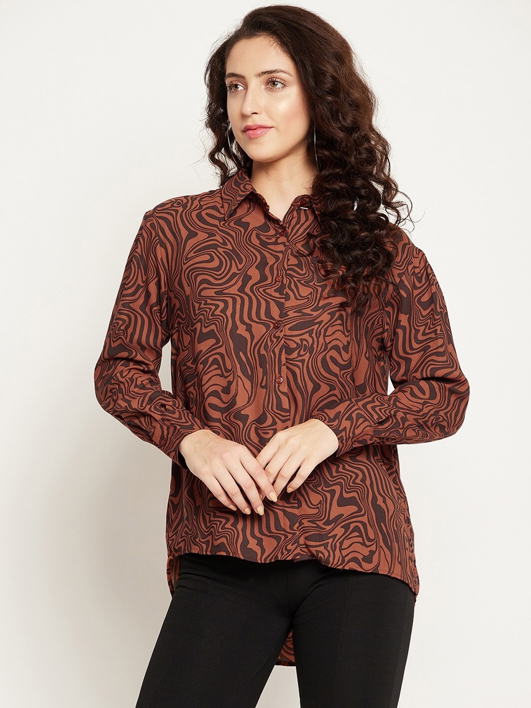 

Madame Women Coffee Brown Printed Casual Shirt