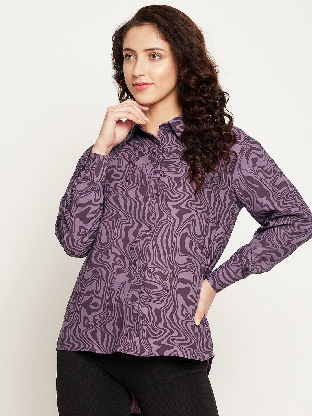 

Madame Women Purple Printed Casual Shirt