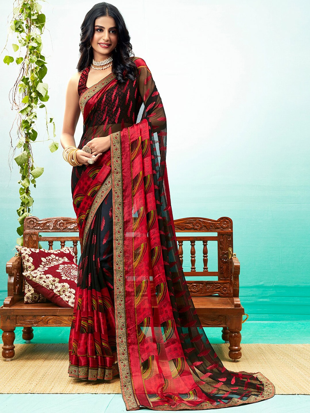 

Shaily Black & Red Brasso Saree