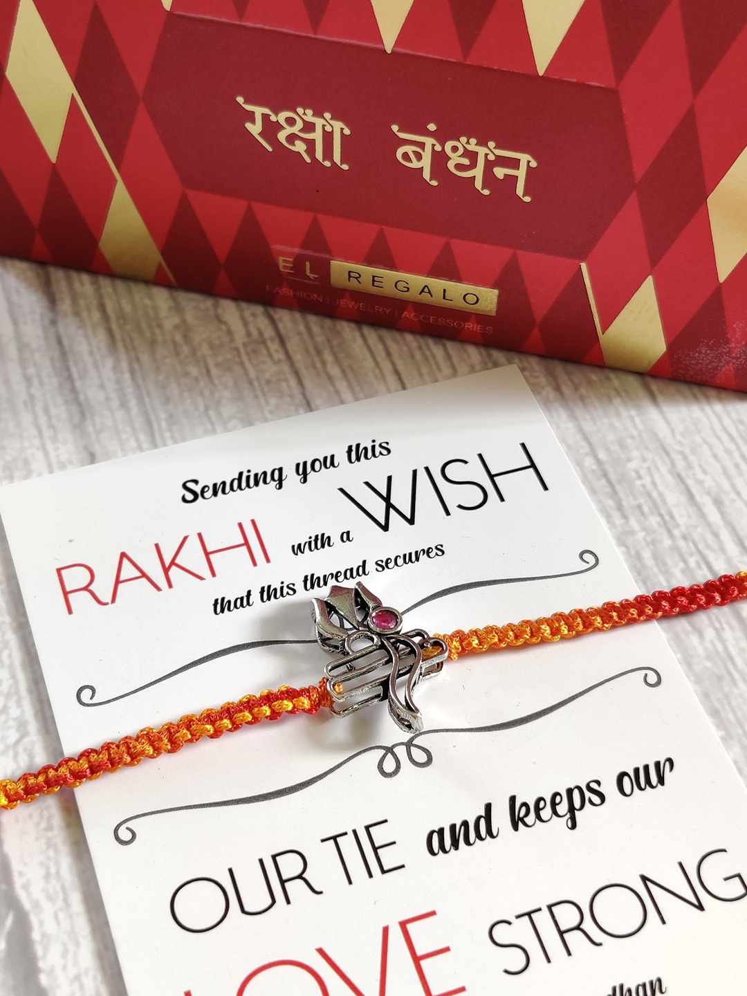 

EL REGALO Red 925 Sterling Silver Rakhi with Card and Roli Chawal Shagun