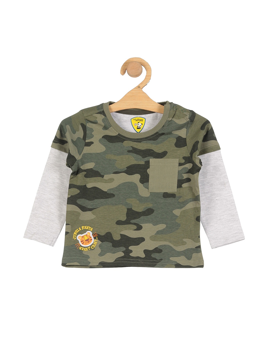 

Lil Lollipop Boys Green Camouflage Printed T-shirt