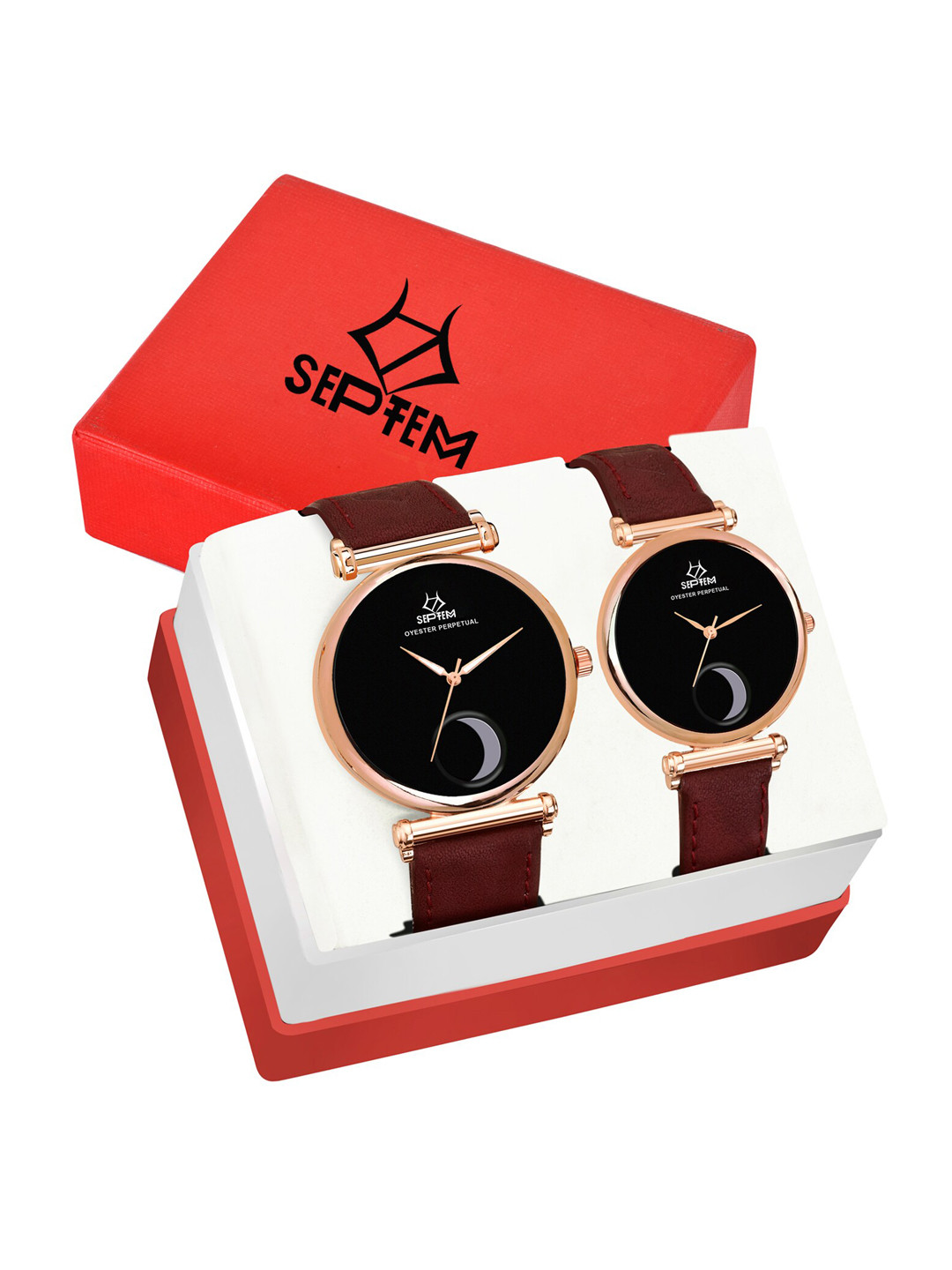 

Septem Unisex Black Embellished Dial & Brown Leather Straps Analogue Watch Gift Set