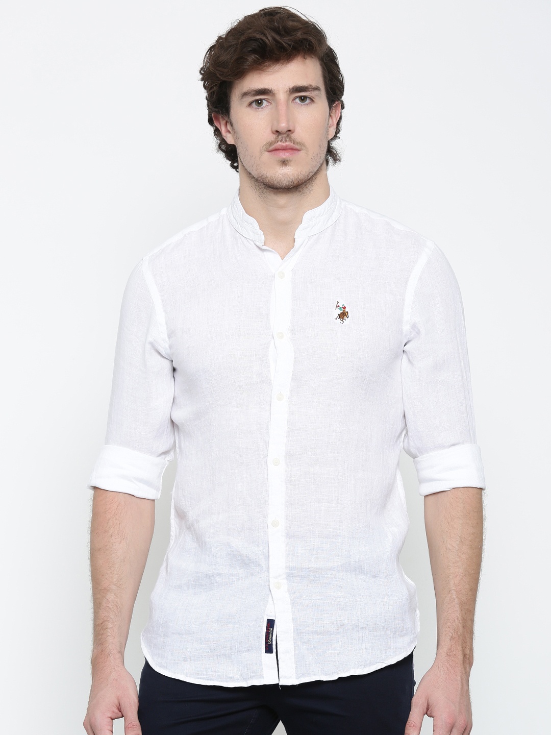 

U.S. Polo Assn. Men White Regular Fit Linen Solid Casual Shirt