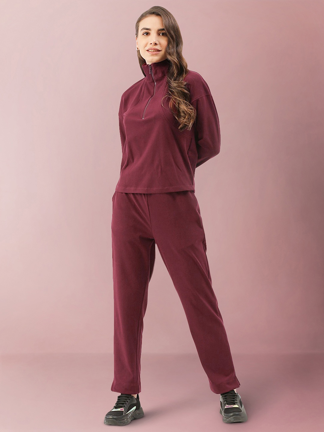 

LILL Women Maroon Solid Co-Ords