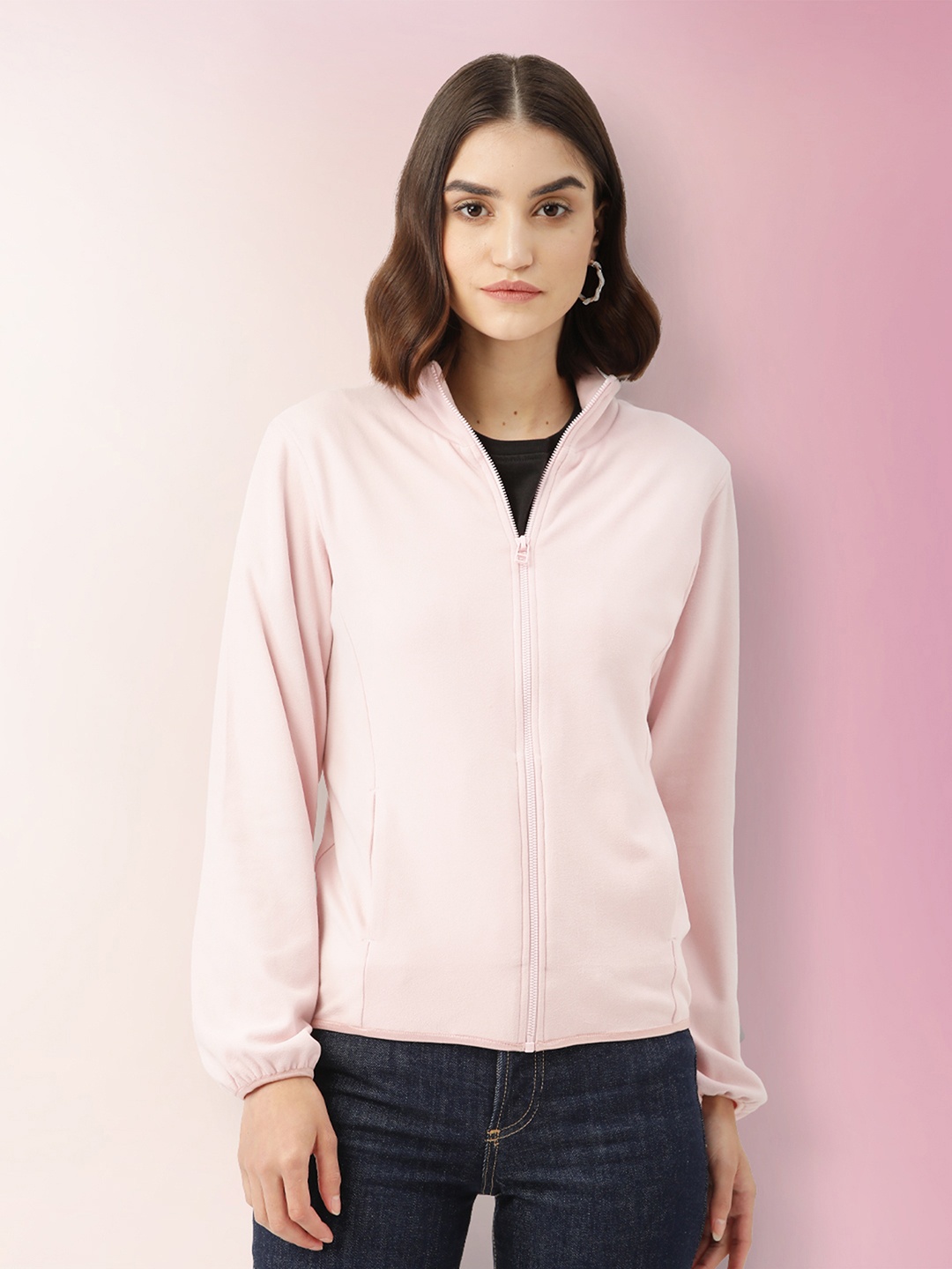 

LILL Women Pink High Neck Zipper Jacket