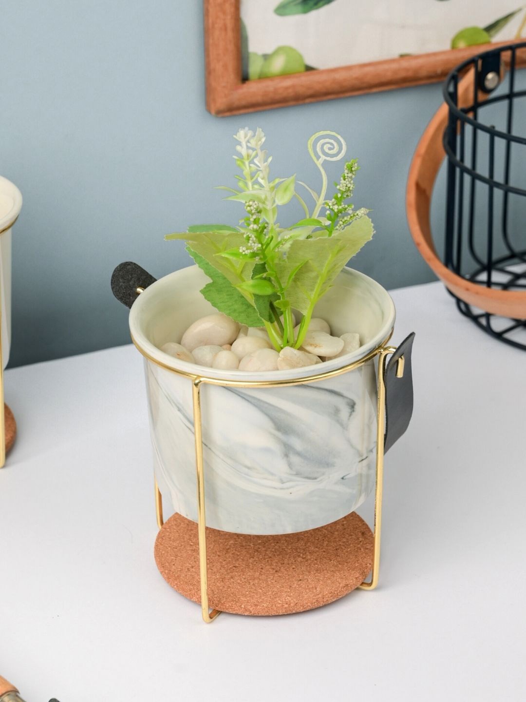 

Nestasia White & Gold-Toned Marble Bucket Style Ceramic Planter