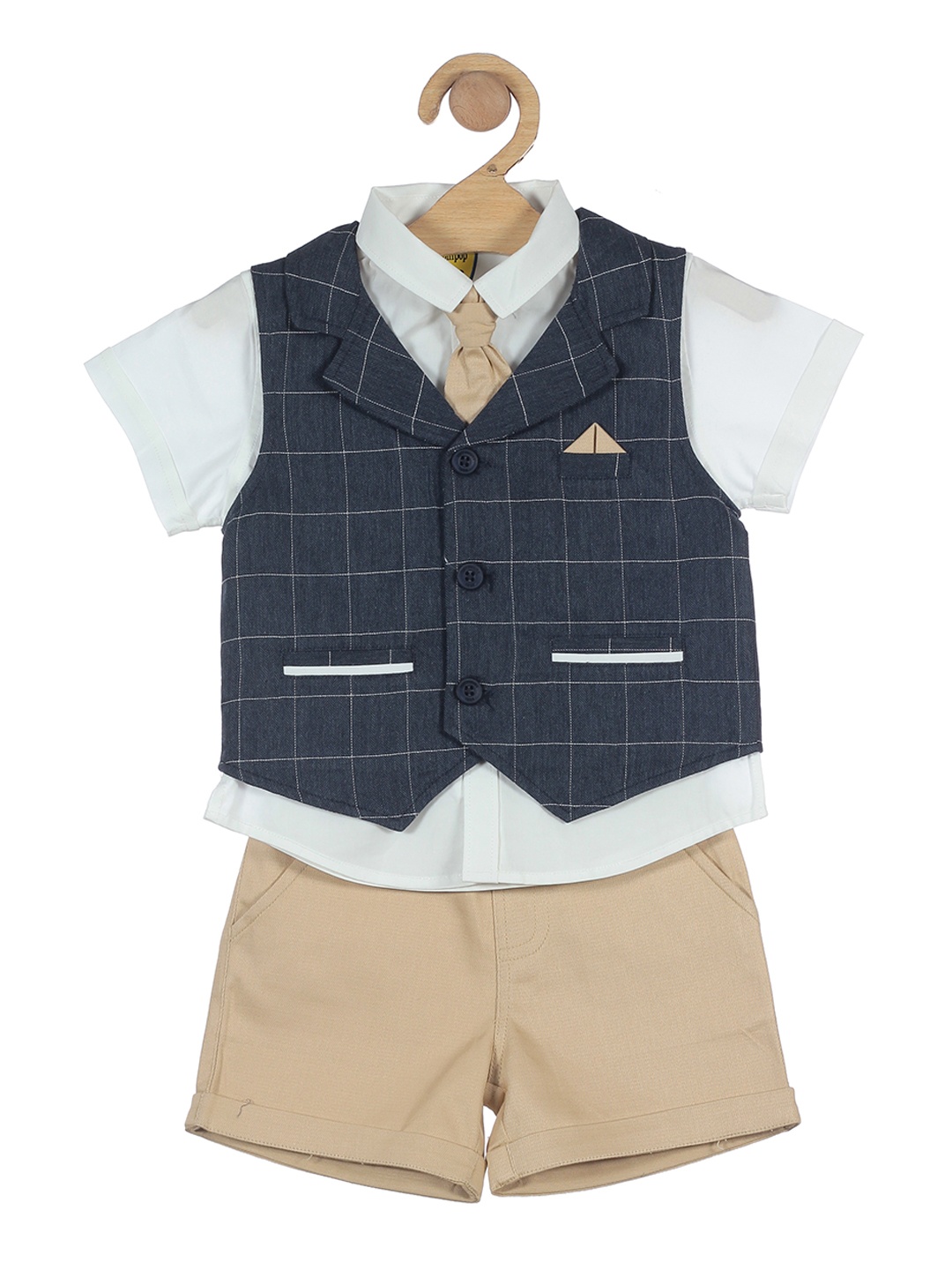 

Lil Lollipop Boys Navy Blue & Brown Checked Coat with Shorts